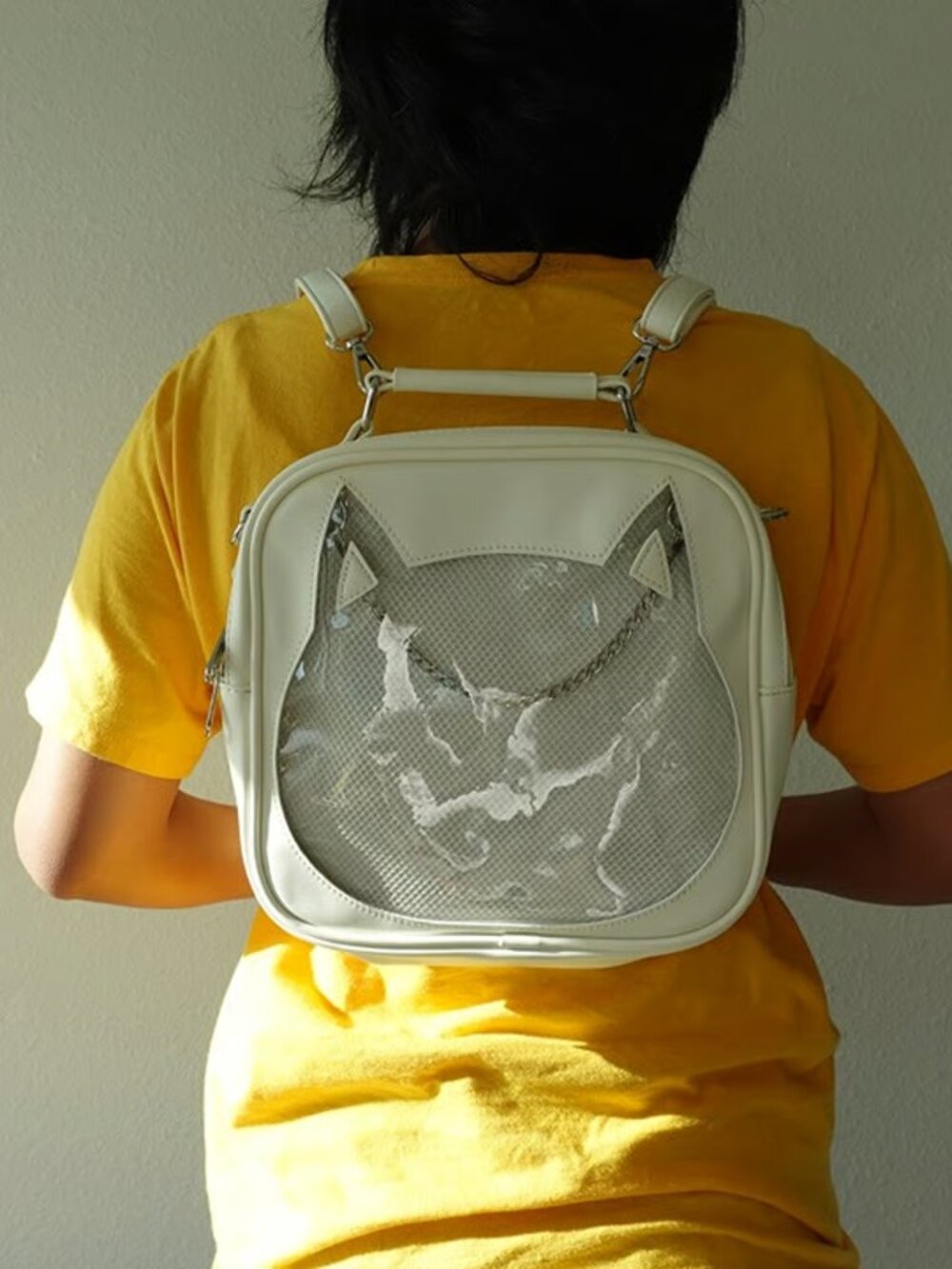 Pearl White Cat Ita Backpack, Anime Pin Display Bag,Kawaii Y2K Backpack, Itabag